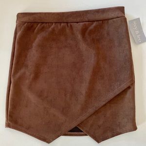 Brown Suede Velvet Asymmetrical Skirt